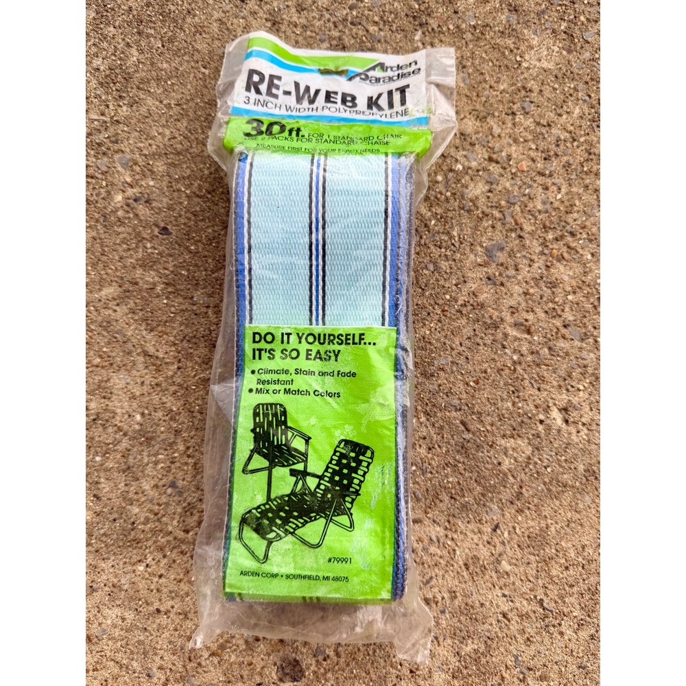 VTG Arden Paradise Re-Web Kit 30ft Polypropylene Lawn Chair Webbing Blue Stripe